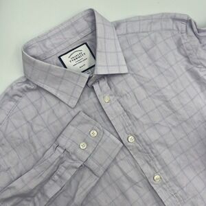 Charles Tyrwhitt Men's Slim Fit Dress Shirt Size 16 1/2 35 Plaid‎ Lilac Lavender